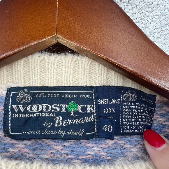 VINTAGE 100% Shetland Wool cream fair isle pullover sweater size medium / 40 - Picture 4 of 6